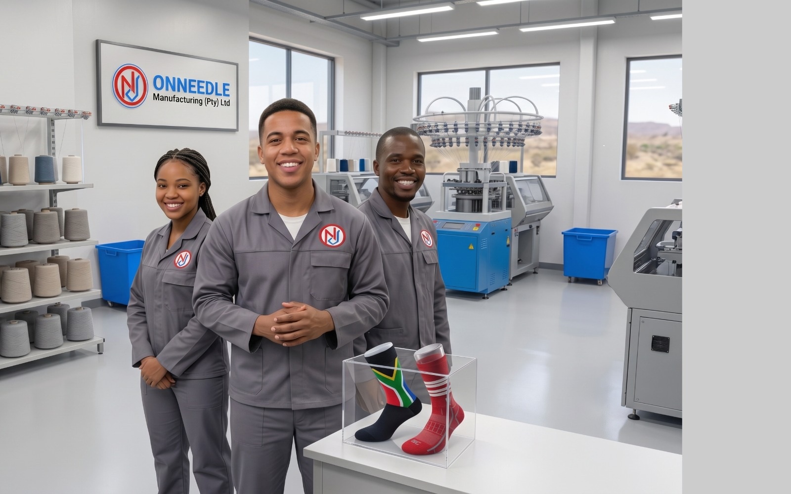 ONNEEDLE Manufacturing team in a modern sock manufacturing environment